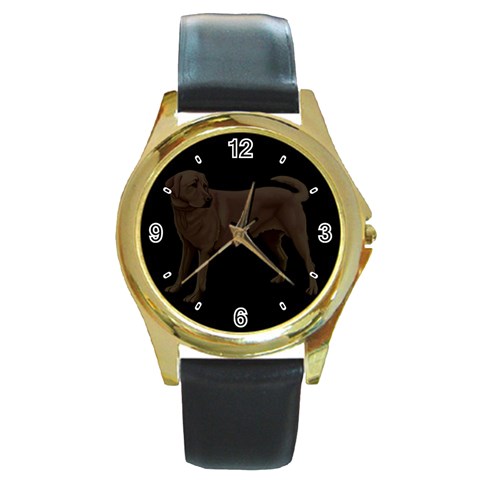 BB Chocolate Labrador Retriever Dog Gifts Round Gold Metal Watch from ArtsNow.com Front