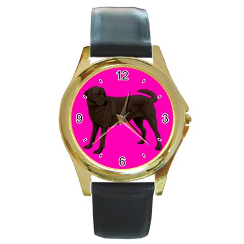 Chocolate Labrador Retriever Dog Gifts BP Round Gold Metal Watch from ArtsNow.com Front