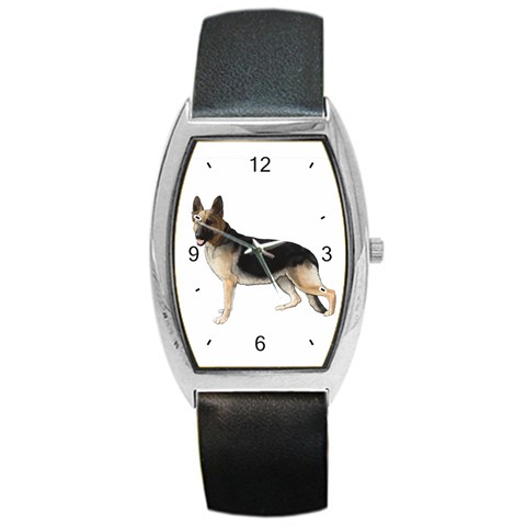 German Shepherd Alsatian Dog Gifts BW Barrel Style Metal Watch from ArtsNow.com Front