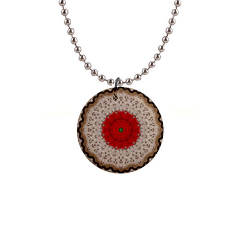 Red Center Doily 1  Button Necklace from ArtsNow.com Front