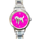 White Poodle Dog Gifts BP Round Italian Charm Watch