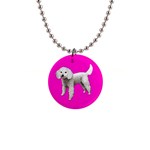 White Poodle Dog Gifts BP 1  Button Necklace