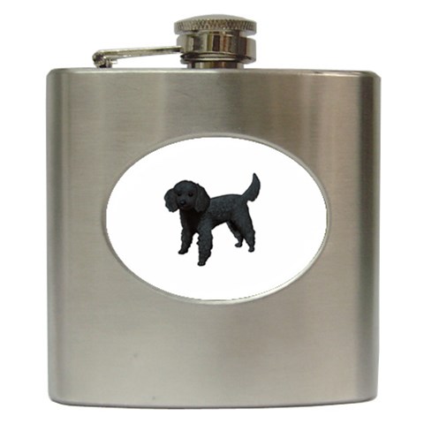 Black Poodle Dog Gifts BW Hip Flask (6 oz) from ArtsNow.com Front