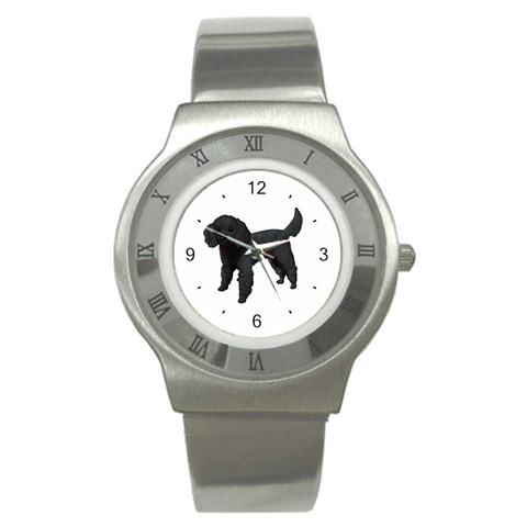 Black Poodle Dog Gifts BW Stainless Steel Watch from ArtsNow.com Front