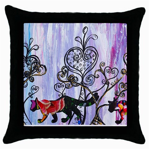 Hearts and Cats Throw Pillow Case (Black) from ArtsNow.com Front