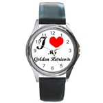 I Love My Golden Retriever Round Metal Watch