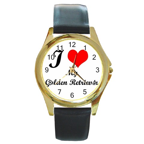 I Love My Golden Retriever Round Gold Metal Watch from ArtsNow.com Front