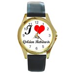 I Love My Golden Retriever Round Gold Metal Watch