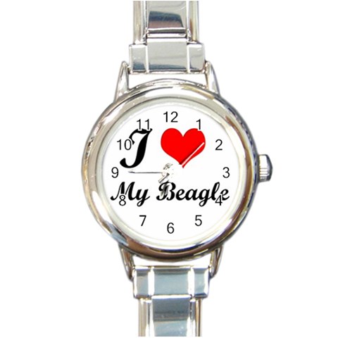 I Love My Beagle Round Italian Charm Watch from ArtsNow.com Front