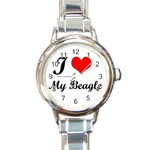 I Love My Beagle Round Italian Charm Watch