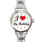 I Love My Bulldog Round Italian Charm Watch