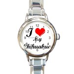 I Love My Chihuahua Round Italian Charm Watch