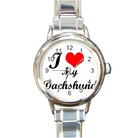 I Love My Dachshund Round Italian Charm Watch from ArtsNow.com Front