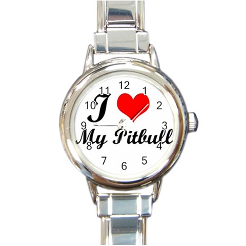 I Love My Pitbull Round Italian Charm Watch from ArtsNow.com Front