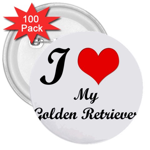 I Love Golden Retriever 3  Button (100 pack) from ArtsNow.com Front