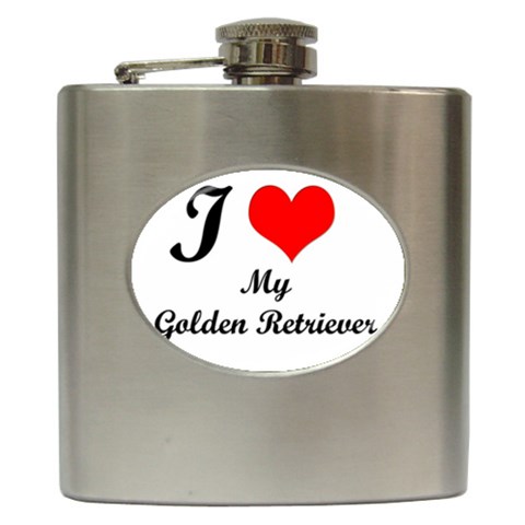 I Love Golden Retriever Hip Flask (6 oz) from ArtsNow.com Front