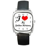 I Love Golden Retriever Square Metal Watch