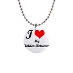 I Love Golden Retriever 1  Button Necklace