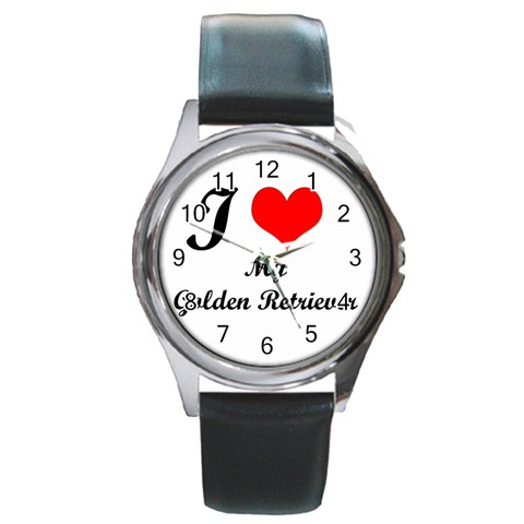 I Love My Golden Retriever Round Metal Watch from ArtsNow.com Front
