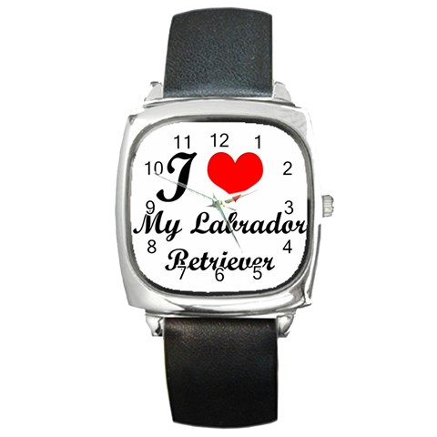 I Love My Labrador Retriever Square Metal Watch from ArtsNow.com Front