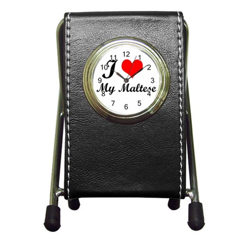 I Love My Maltese Pen Holder Desk Clock from ArtsNow.com Front