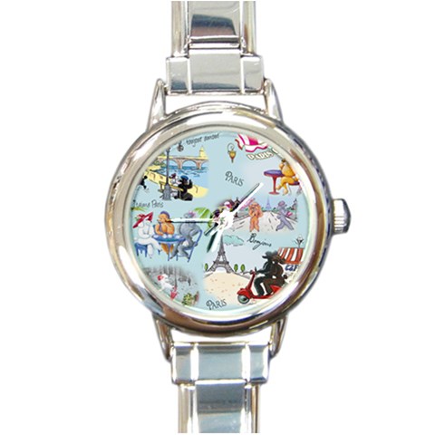 Poodles in Paris Round Italian Charm Watch from ArtsNow.com Front