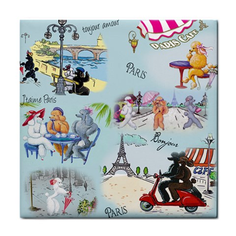 Poodles in Paris Tile Coaster from ArtsNow.com Front