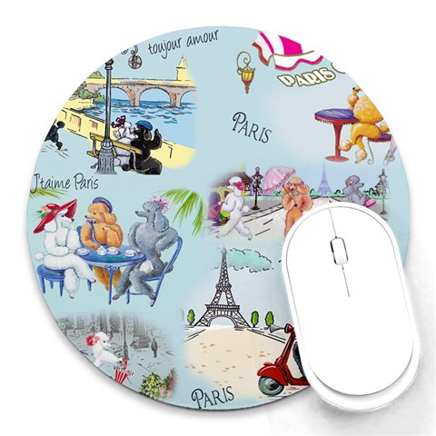 Poodles in Paris Round Mousepad from ArtsNow.com Front