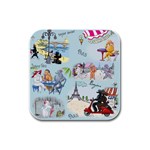 Poodles in Paris Rubber Square Coaster (4 pack)