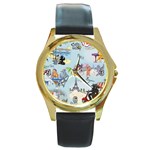 Poodles in Paris Round Gold Metal Watch