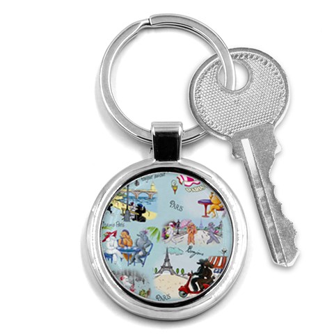 Poodles in Paris Key Chain (Round) from ArtsNow.com Front