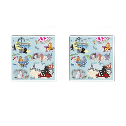 Poodles in Paris Cufflinks (Square) from ArtsNow.com Front(Pair)