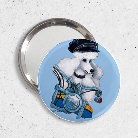White Poodle Biker Chick 2.25  Handbag Mirror from ArtsNow.com Front