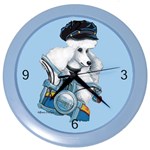 White Poodle Biker Chick Color Wall Clock