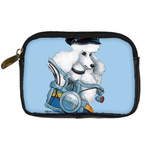 White Poodle Biker Chick Digital Camera Leather Case from ArtsNow.com Front