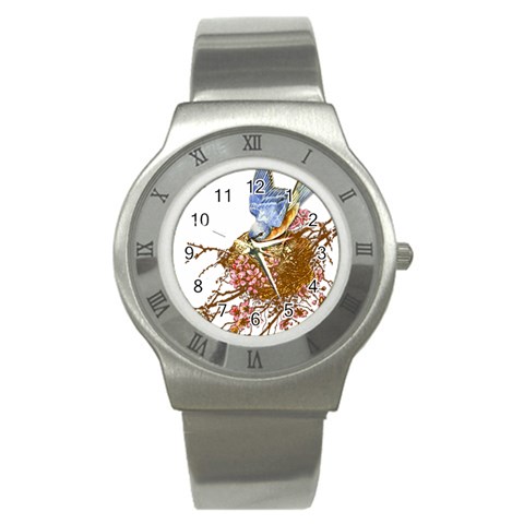 Bluebird And Nest Clear Stainless Steel Watch from ArtsNow.com Front