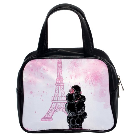 Black Poodle Eiffel Tower in Pink Classic Handbag (Two Sides) from ArtsNow.com Front