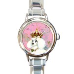 White Poodle Princess Round Italian Charm Watch