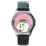 White Poodle Princess Round Metal Watch