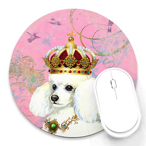 White Poodle Princess Round Mousepad from ArtsNow.com Front