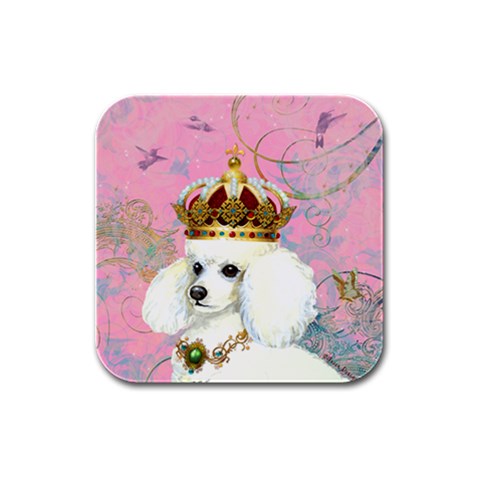 White Poodle Princess Rubber Square Coaster (4 pack) from ArtsNow.com Front