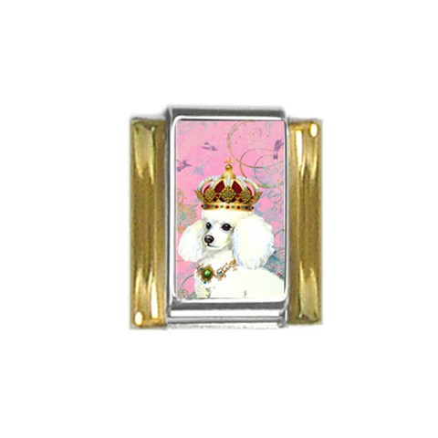 White Poodle Princess Gold Trim Italian Charm (9mm) from ArtsNow.com Front