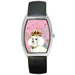 White Poodle Princess Barrel Style Metal Watch