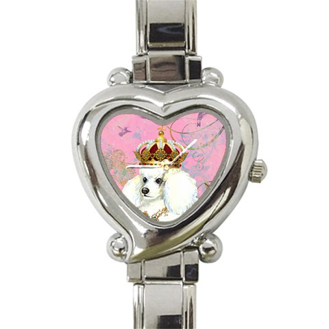 White Poodle Princess Heart Italian Charm Watch from ArtsNow.com Front