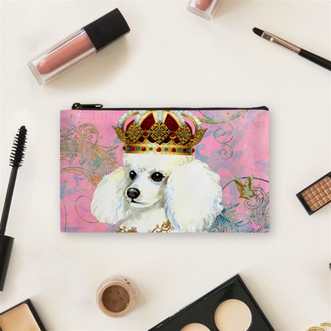 White Poodle Princess Cosmetic Bag (Small) from ArtsNow.com Front
