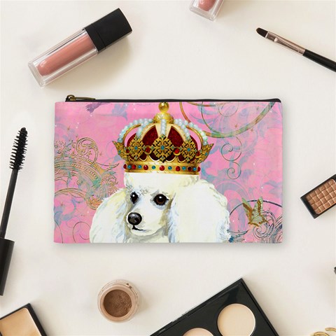 White Poodle Princess Cosmetic Bag (Medium) from ArtsNow.com Front