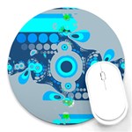 Electro Blue Circles Round Mousepad