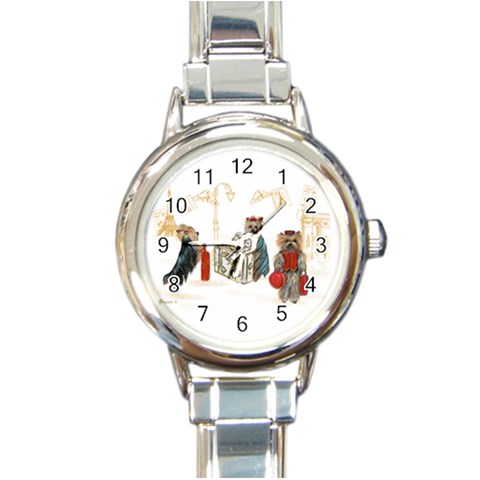 Travelling Yorkies in Paris Round Italian Charm Watch from ArtsNow.com Front