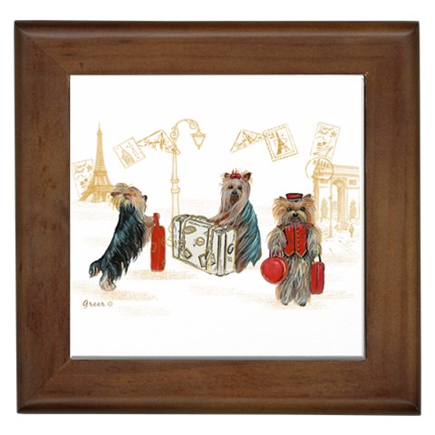 Travelling Yorkies in Paris Framed Tile from ArtsNow.com Front