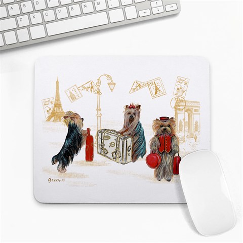 Travelling Yorkies in Paris Large Mousepad from ArtsNow.com Front